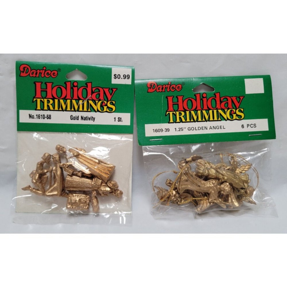 1 Set of Gold Nativity and 1 set of Golden Angel - Darice Holiday Trimmings
